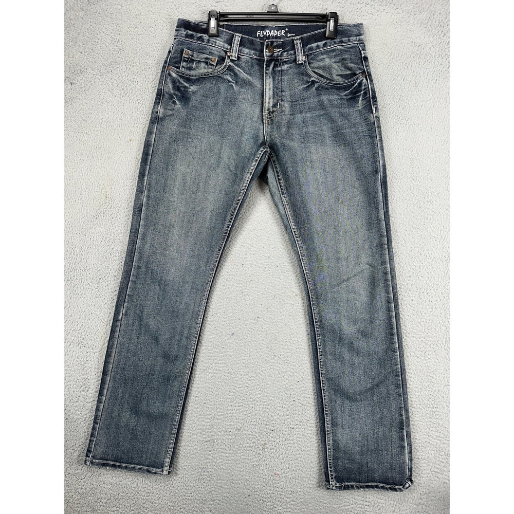 FlyPaper Mens Straight Jeans 32X34 Blue Distressed 5 Pocket Casual Denim Pants